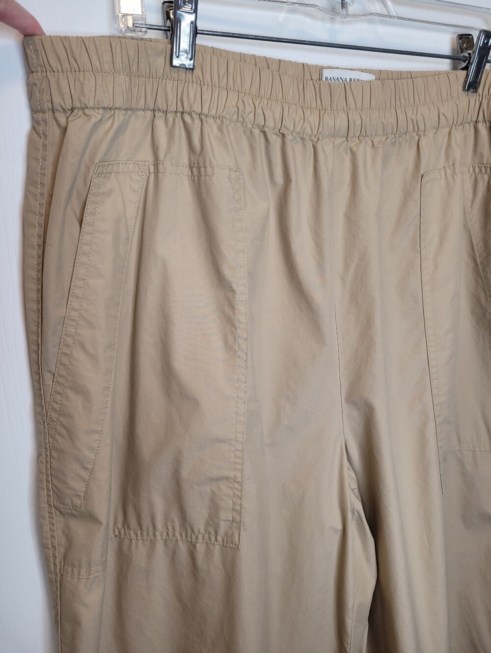 Banana Republic Wide Leg Cropped Cotton Poplin Pull On Pants XL Khaki NEW - Picture 2 of 7